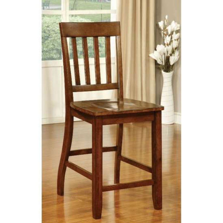 Furniture * | Buy Simple Relax Set Of 2 Counter Height Dining Chair In Dark Oak Finish Counter Height