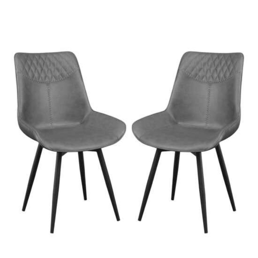 Furniture * | New Simple Relax Set Of 2 Dining Side Chairs In Grey And Black Finish