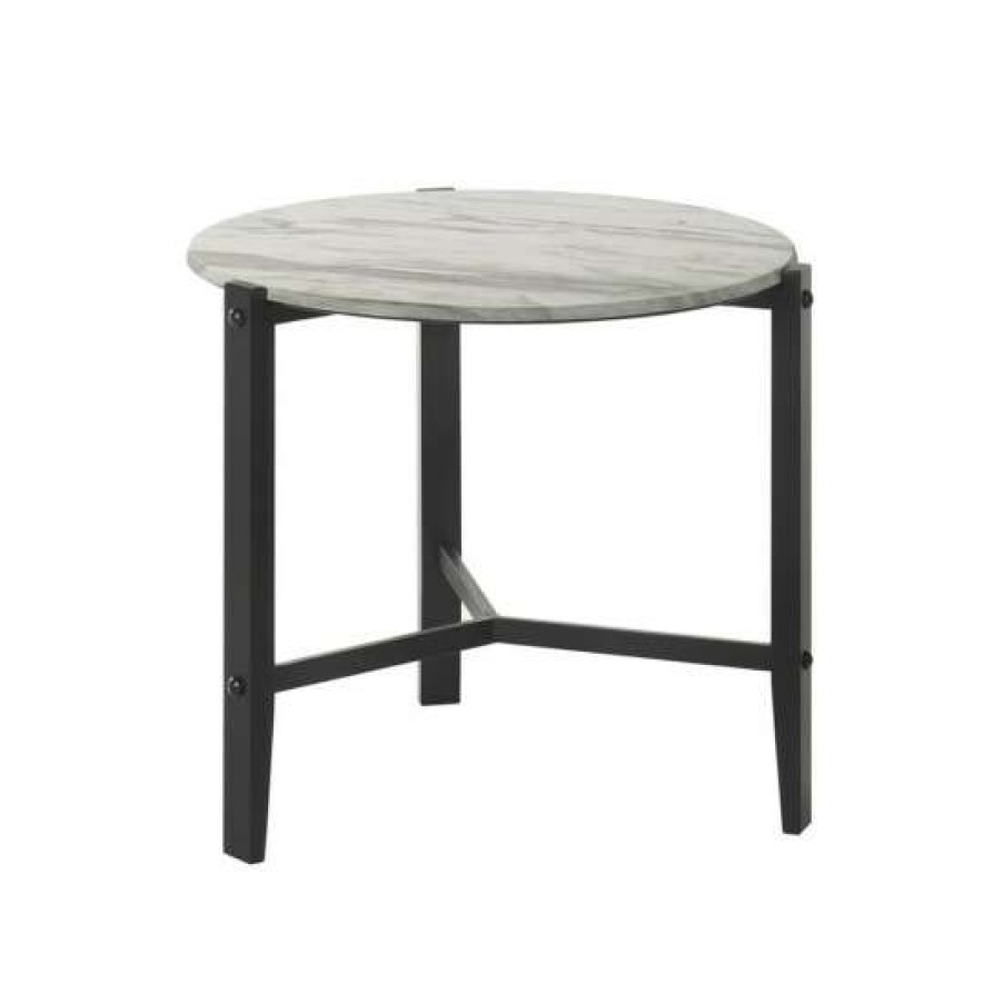 Furniture * | Top 10 Simple Relax Round Faux Marble End Table In White And Black Finish