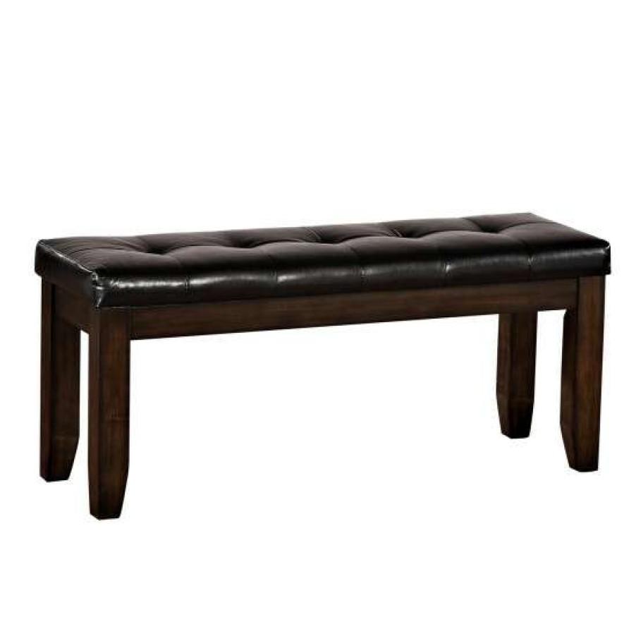 Furniture * | Flash Sale Simple Relax Pu Upholstered Dining Bench In Black And Espresso