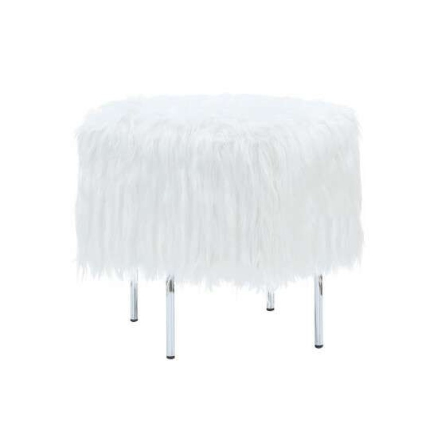 Furniture * | Best Deal Simple Relax Faux Sheepskin Square Ottoman, White