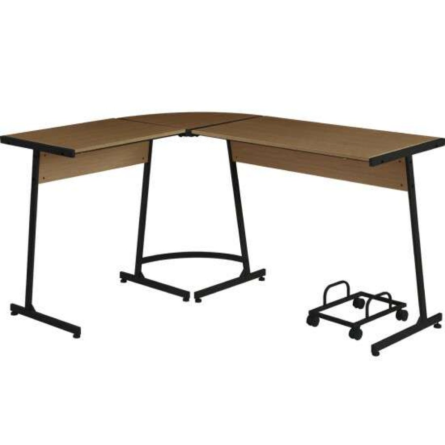 Furniture * | Best Pirce Simple Relax Computer Desk In Oak Finish And Black