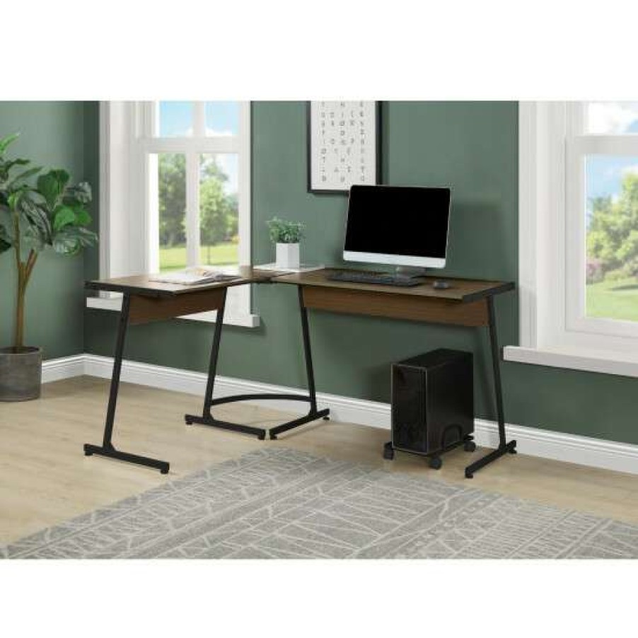 Furniture * | Best Pirce Simple Relax Computer Desk In Oak Finish And Black