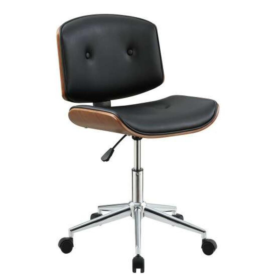 Furniture * | New Simple Relax Leatherette Office Chair In Black And Walnut Finish