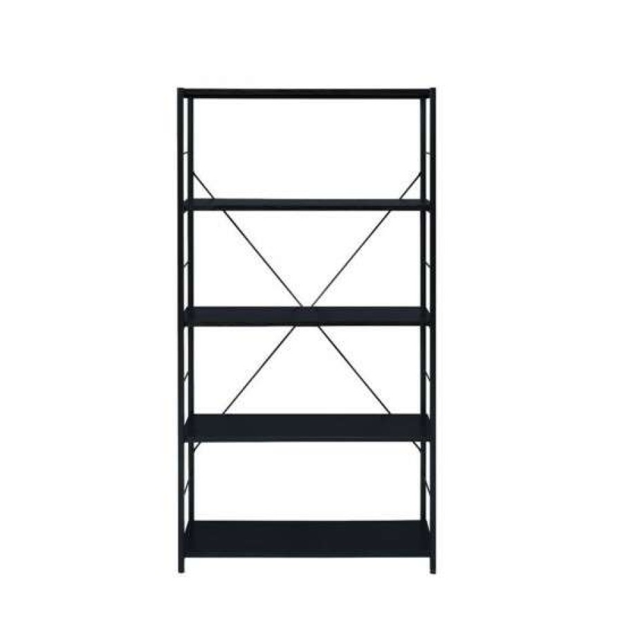 Furniture * | Deals Simple Relax 5 Tier Shelf Bookshelf With X-Shaped Backing In Black Finish