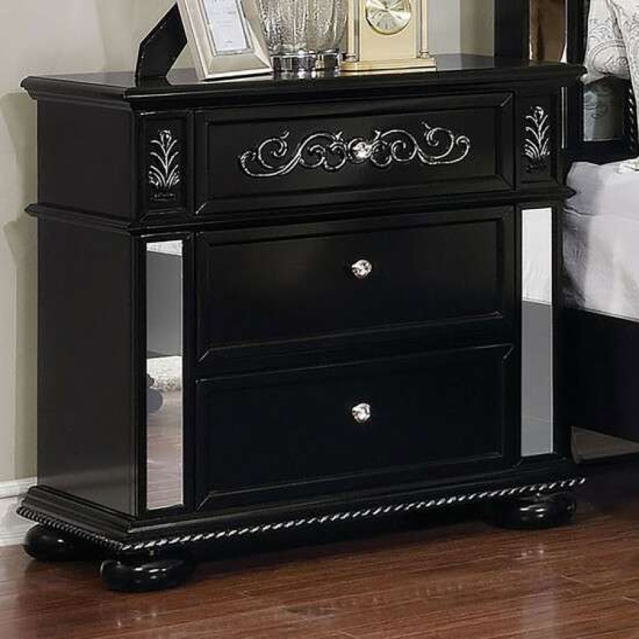 Furniture * | Promo Simple Relax 3 Drawers Wooden Nightstand With Mirror Trim