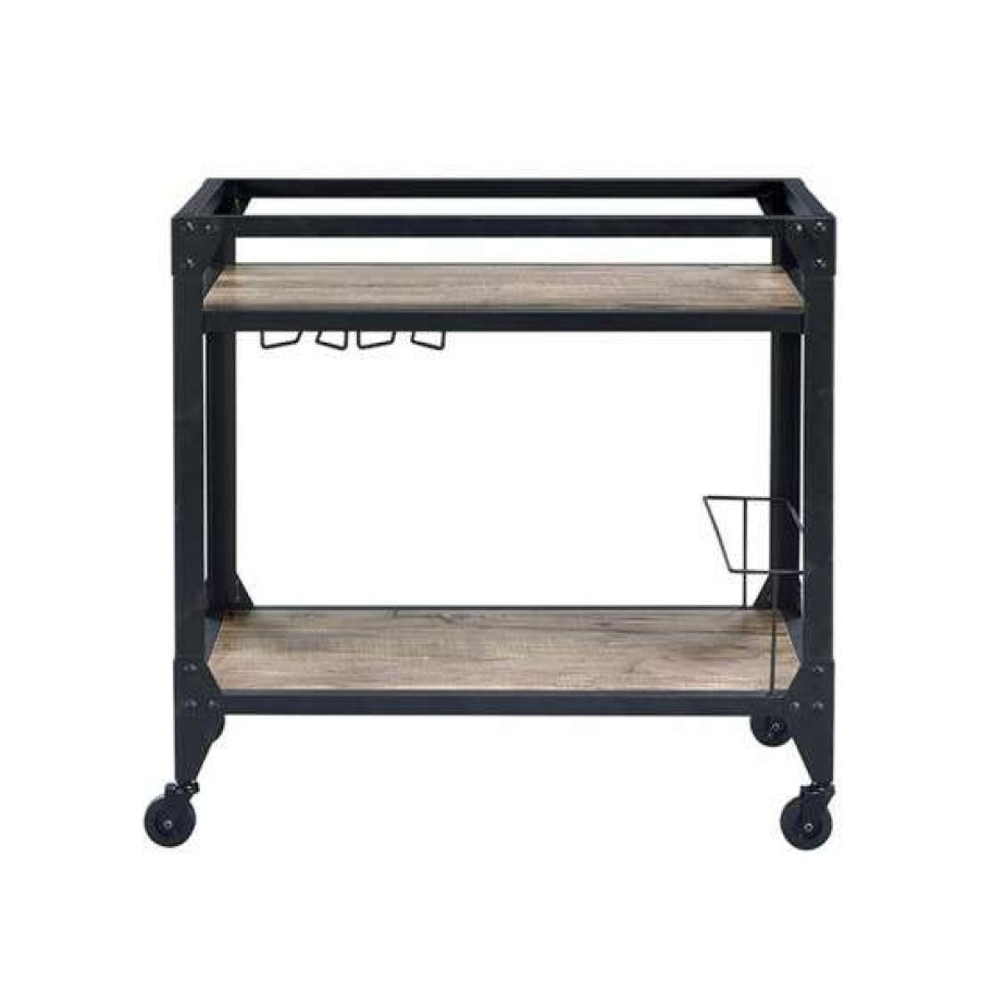 Kitchen & Dining * | Discount Simple Relax Wood Serving Cart With 2 Shelves In Rustic Oak And Charcoal