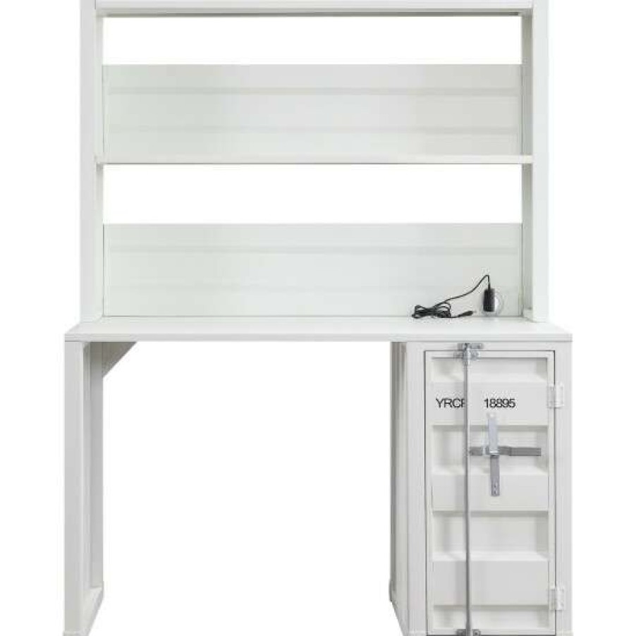 Furniture * | Best Deal Simple Relax Container Design Metal Writing Desk With Hutch In White