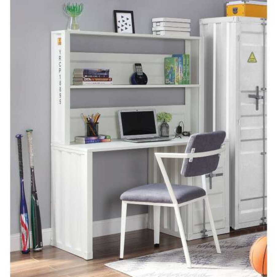 Furniture * | Best Deal Simple Relax Container Design Metal Writing Desk With Hutch In White