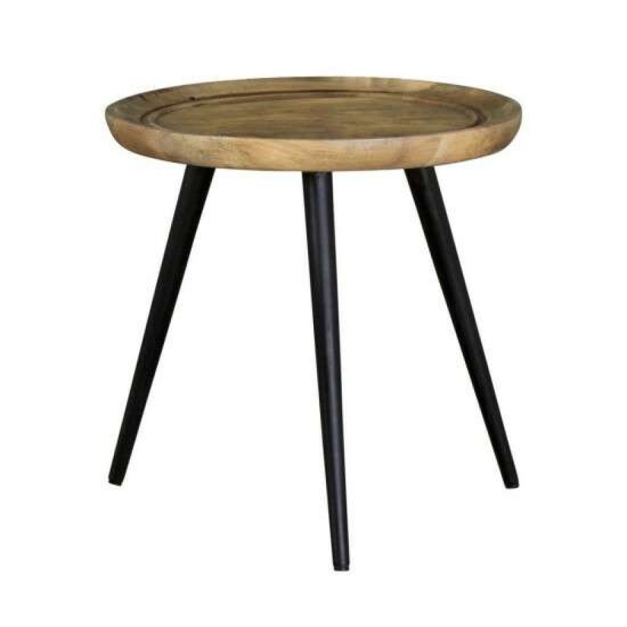 Furniture * | Best Pirce Simple Relax Round Wood End Table With Metal Base In Black And Natural