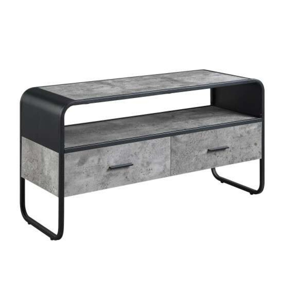 Furniture * | Deals Simple Relax 2 Drawers Tv Stand With Metal Frame In Concrete Gray And Black