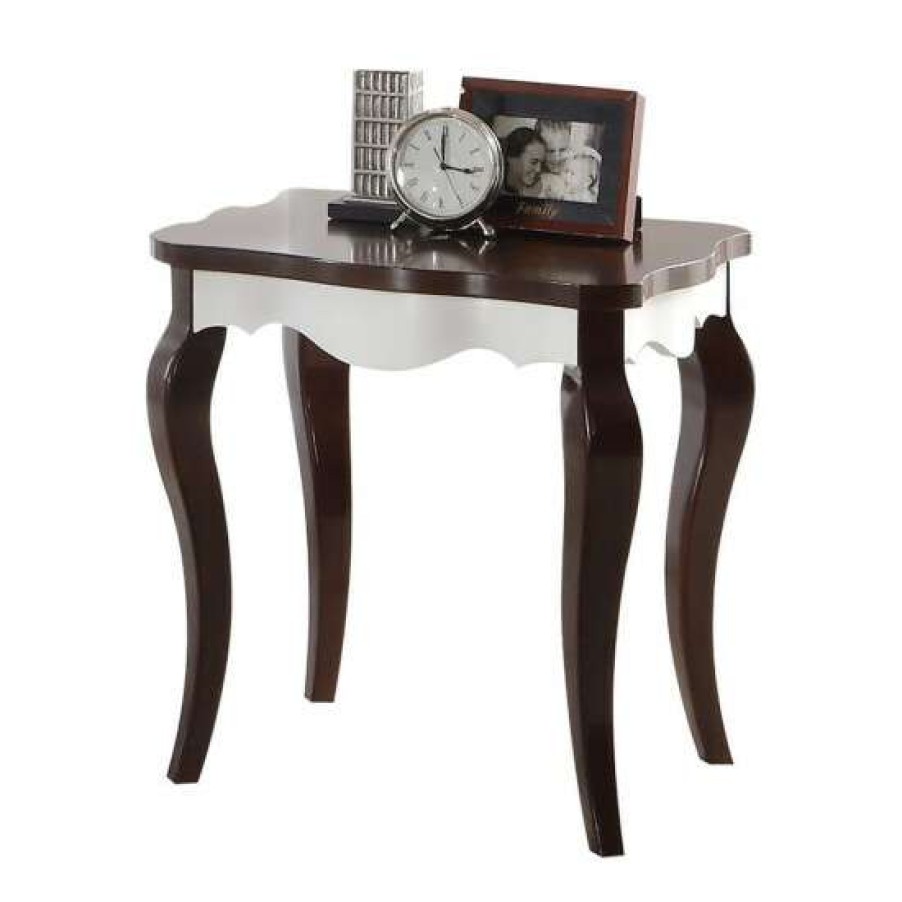 Furniture * | Deals Simple Relax Wood End Table In Walnut And White Finish