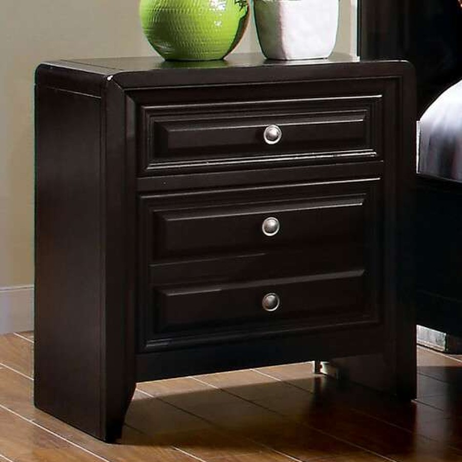 Furniture * | Promo Simple Relax 2 Drawers Wooden Nightstand In Espresso Finish