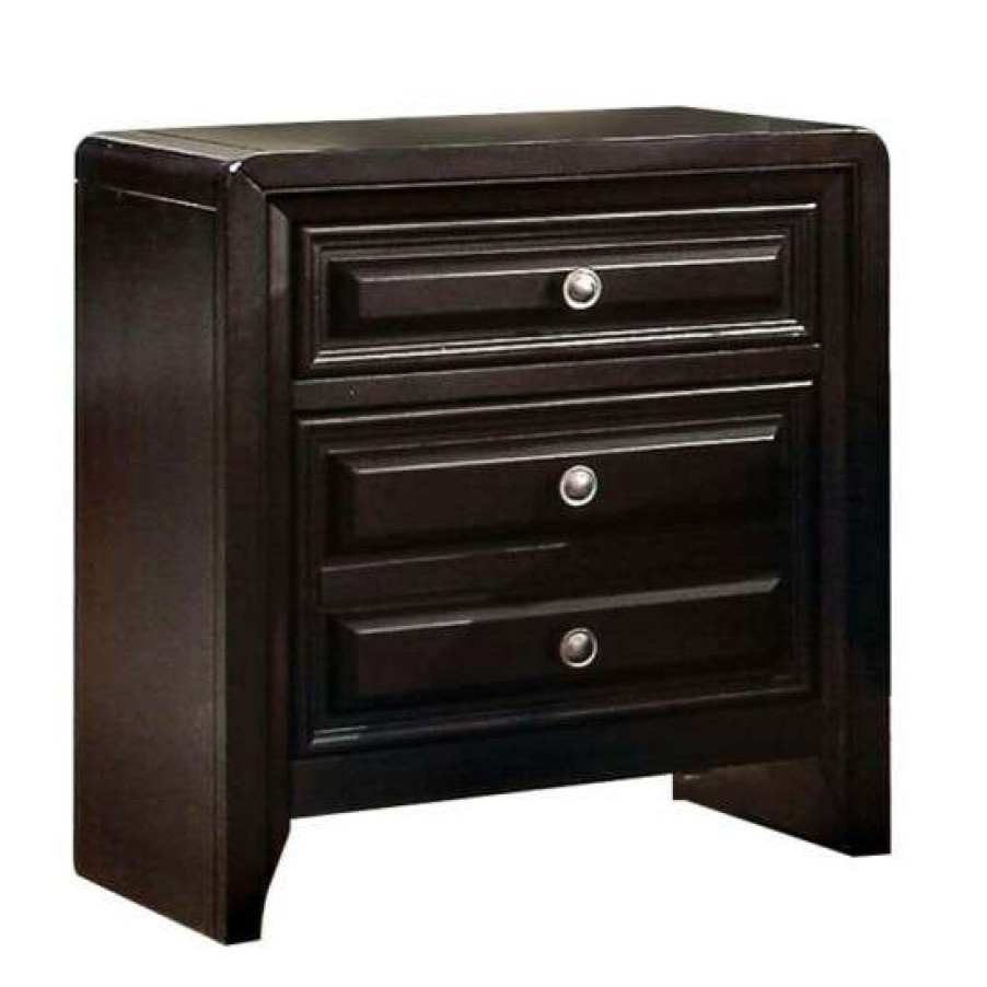 Furniture * | Promo Simple Relax 2 Drawers Wooden Nightstand In Espresso Finish