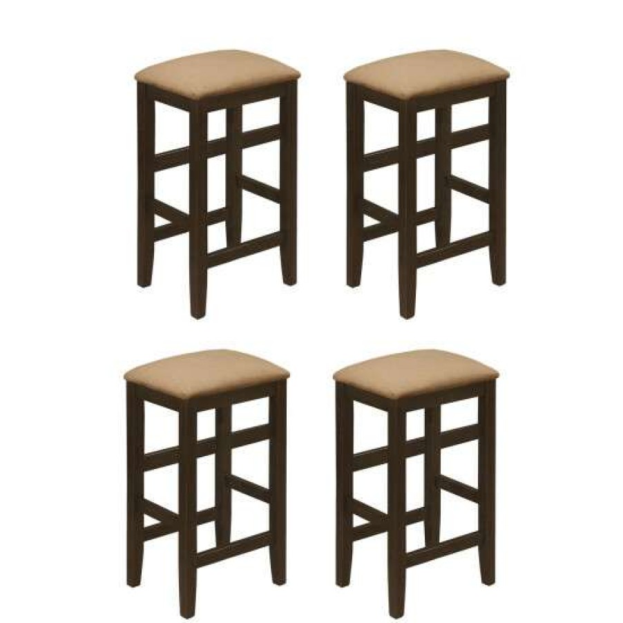 Furniture * | Best Pirce Simple Relax Set Of 4 Wooden Counter Height Stool In Cappuccino