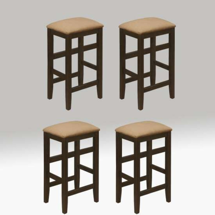 Furniture * | Best Pirce Simple Relax Set Of 4 Wooden Counter Height Stool In Cappuccino