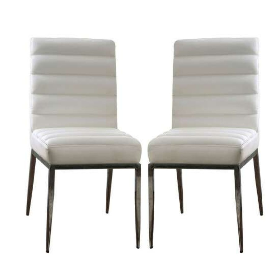 Furniture * | Best Sale Simple Relax Leatherette And Metal Side Chair In White