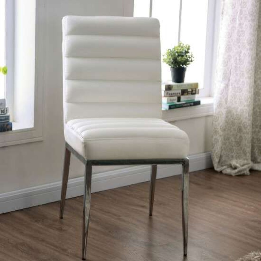 Furniture * | Best Sale Simple Relax Leatherette And Metal Side Chair In White