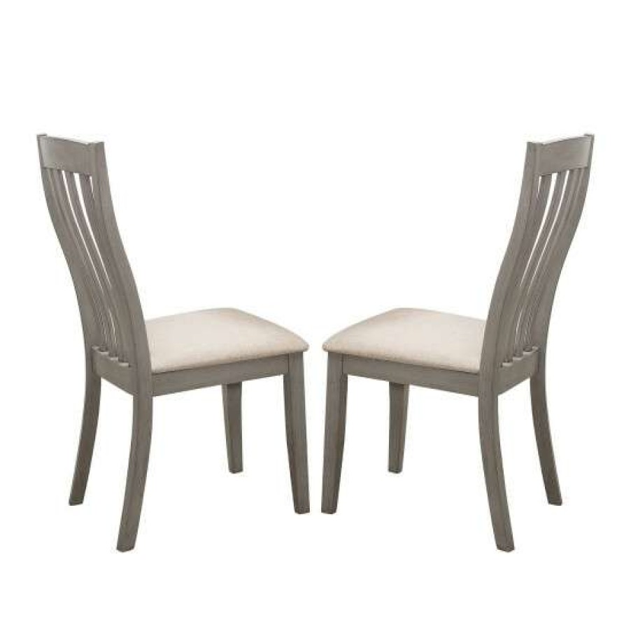 Furniture * | Wholesale Simple Relax Set Of 2 Dining Side Chairs With Upholstered Seat In Coastal Grey