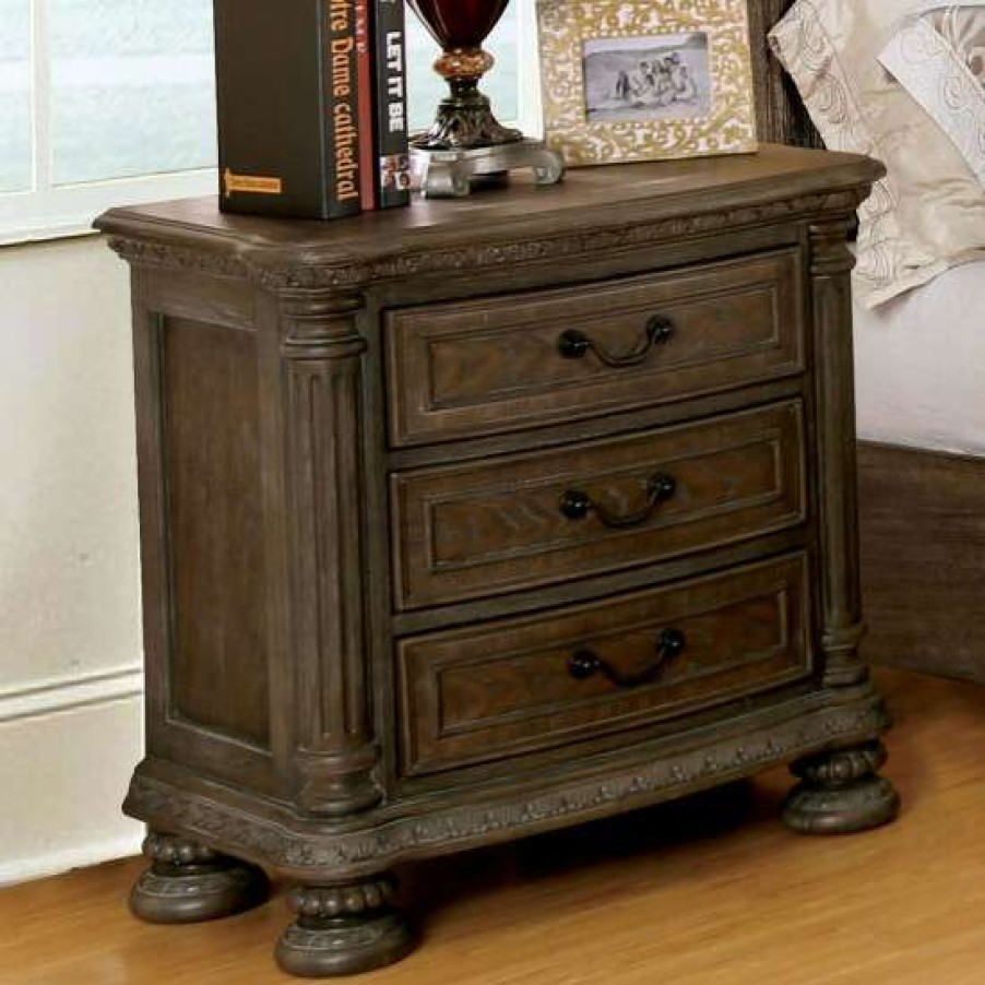 Furniture * | Top 10 Simple Relax Wooden Nightstand In Rustic Natural Tone Finish