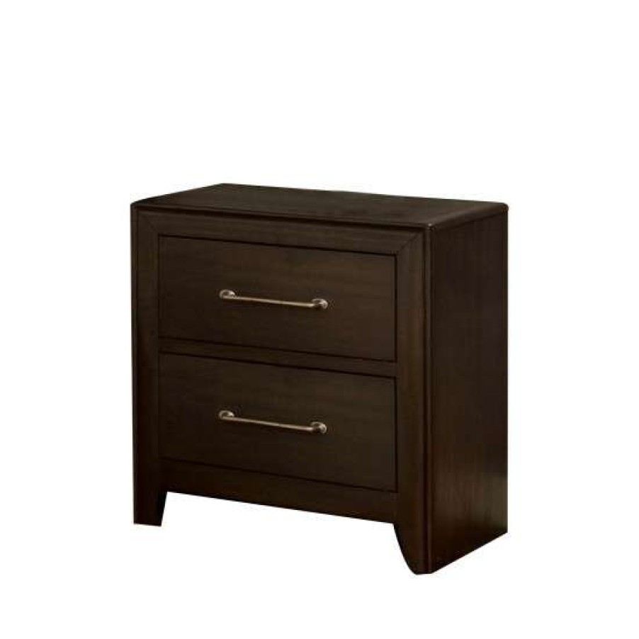 Furniture * | Coupon Simple Relax 2 Drawers Nightstand With Brushed Nickel Appliance Pull, Walnut