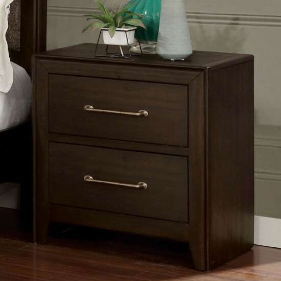 Furniture * | Coupon Simple Relax 2 Drawers Nightstand With Brushed Nickel Appliance Pull, Walnut