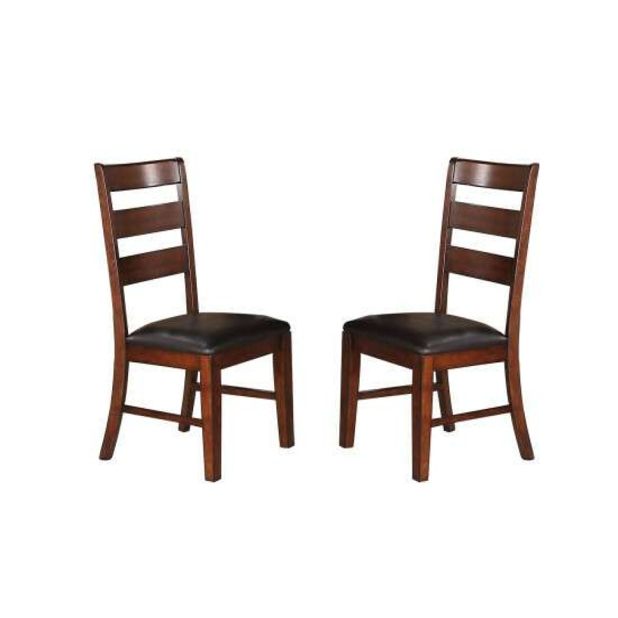 Furniture * | Hot Sale Simple Relax Ladder Back Dining Chairs In Brown, Set Of 2