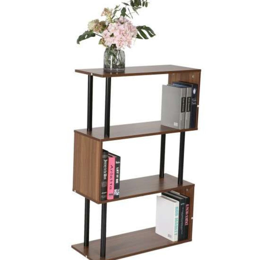 Furniture * | Top 10 Simple Relax 3-Tier Geometric Bookcase In Chestnut And Black