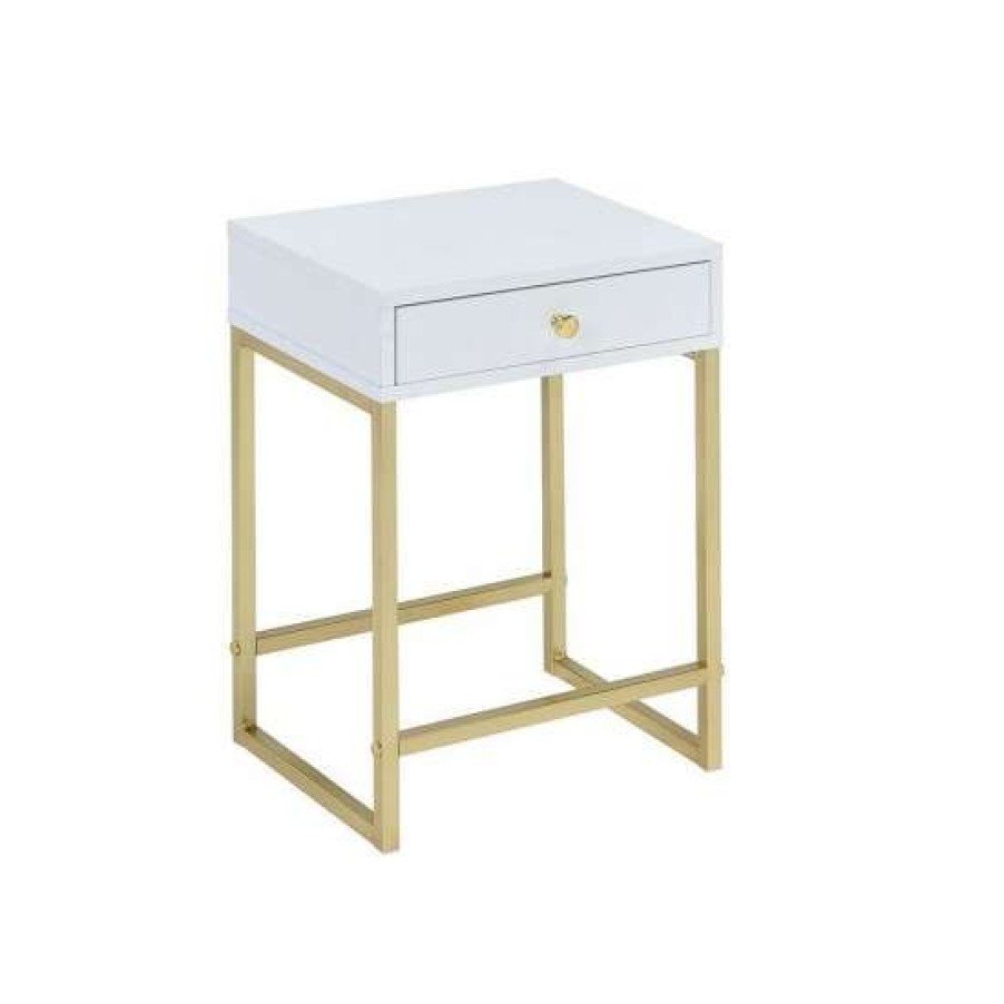 Furniture * | Brand New Simple Relax Side Table With 1 Drawer In White And Brass