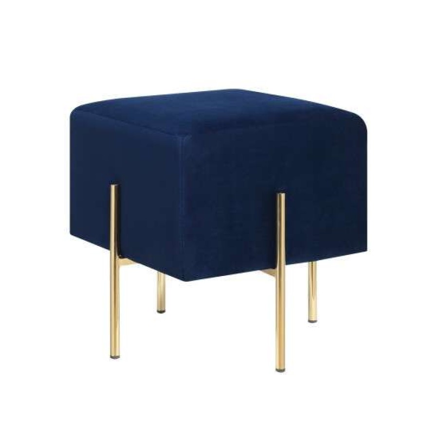 Furniture * | Promo Simple Relax Square Upholstered Ottoman In Blue