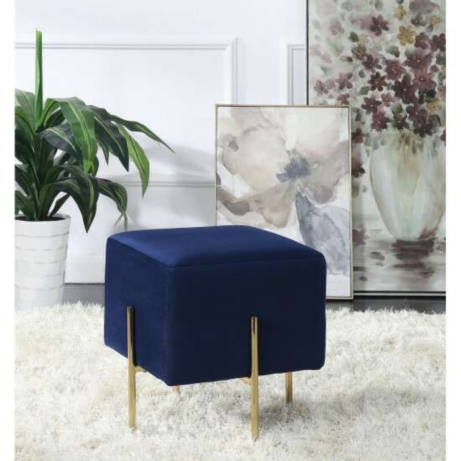 Furniture * | Promo Simple Relax Square Upholstered Ottoman In Blue