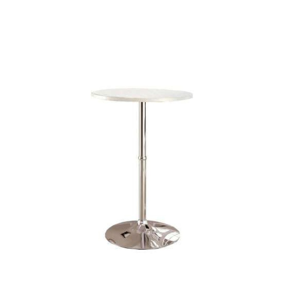 Furniture * | Top 10 Simple Relax Wooden Round Bar Table With Chrome Base Design In White