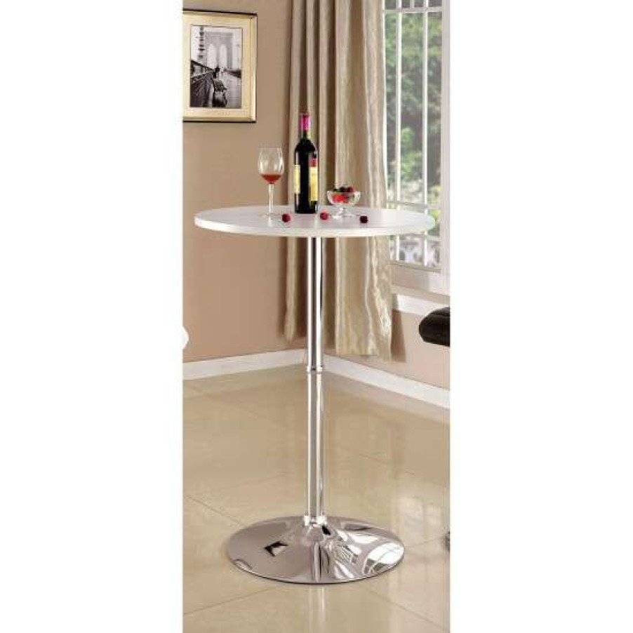 Furniture * | Top 10 Simple Relax Wooden Round Bar Table With Chrome Base Design In White