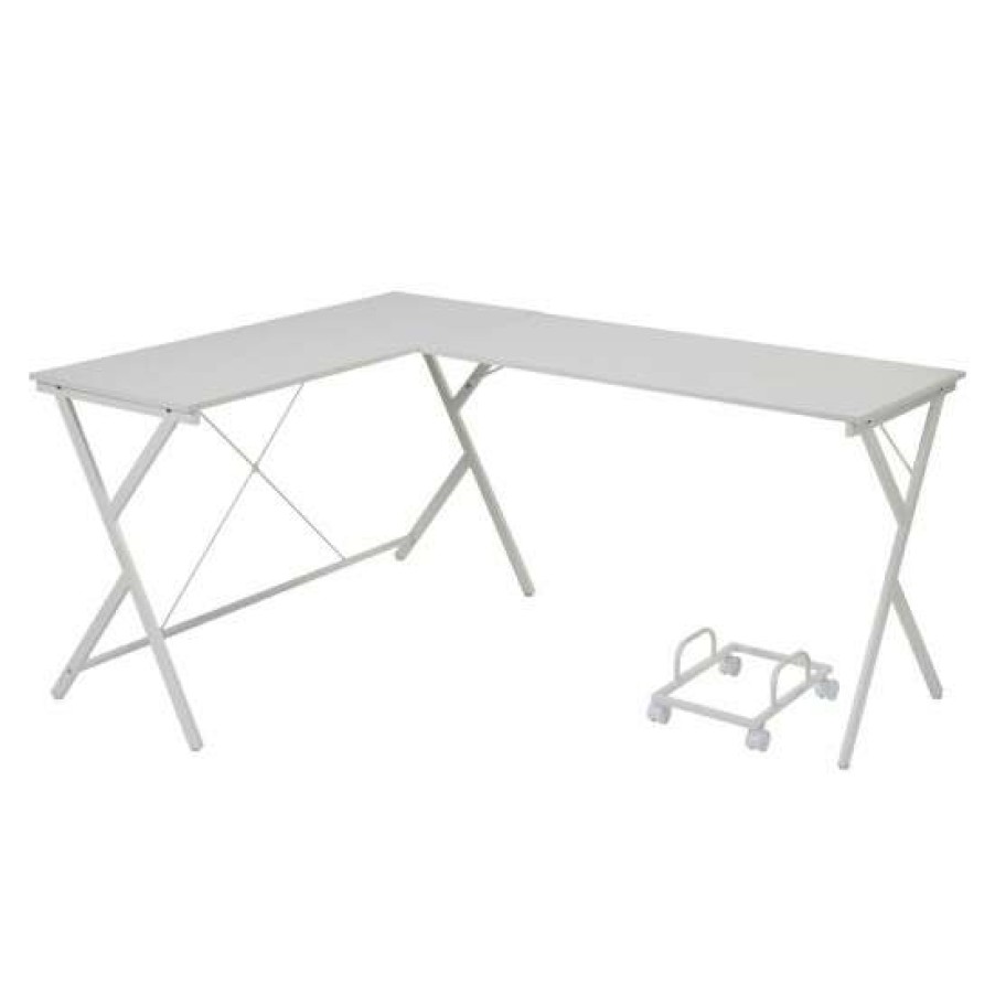 Furniture * | New Simple Relax Wood Computer Desk In White Metal Finish