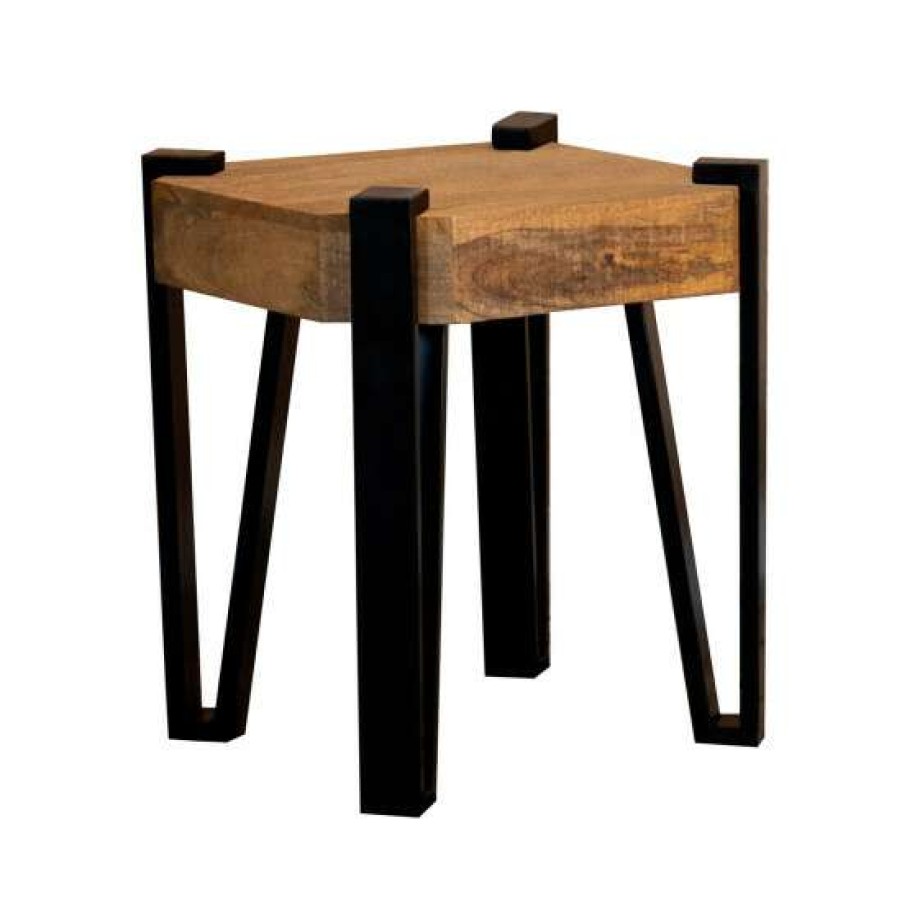 Furniture * | Best Reviews Of Simple Relax Square Wood End Table With Metal Legs In Natural And Matte Black