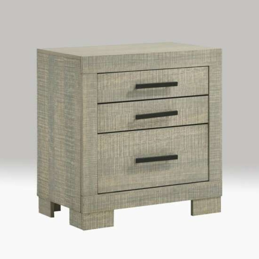 Furniture * | Discount Simple Relax 2 Drawers Nightstand In Rough Sawn Grey Oak Gunmetal