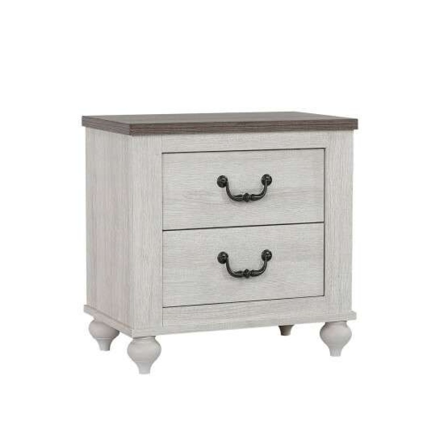 Furniture * | Flash Sale Simple Relax 2-Drawer Nightstand, Ash Brown And Vintage White