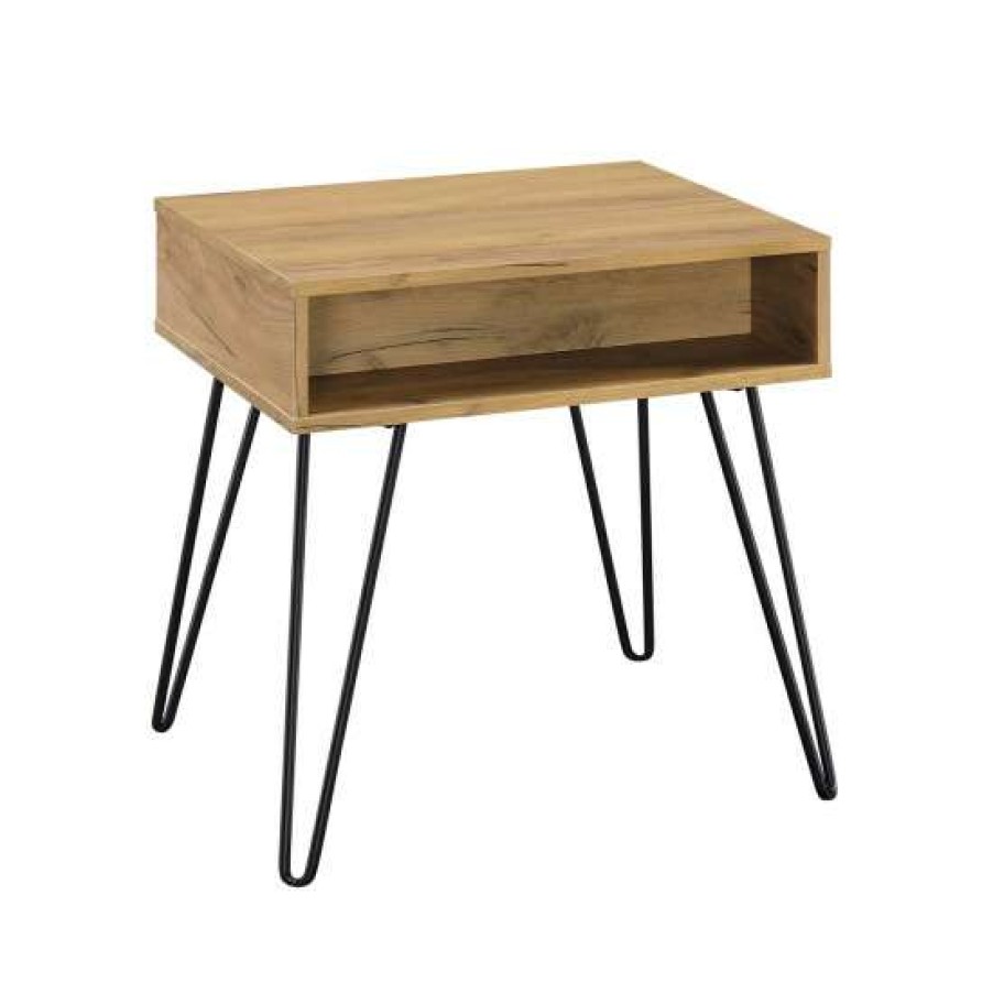 Furniture * | Cheap Simple Relax 1 Shelf End Table With Metal Legs In Golden Oak And Black