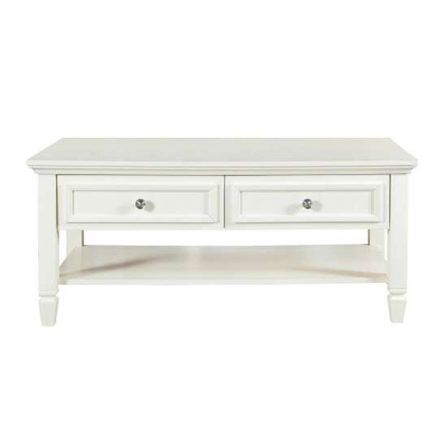 Furniture * | Coupon Simple Relax 2 Drawers And 1 Shelf Coffee Table In White And Brushed Nickel