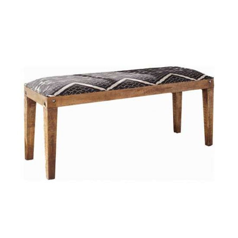 Furniture * | Cheapest Simple Relax Rectangular Upholstered Bench, Natural And Navy