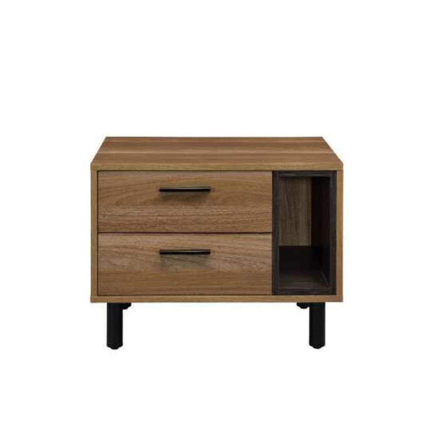 Furniture * | Best Reviews Of Simple Relax Wood Nightstand With 2 Drawers And A Shelf In Brown Oak And Black