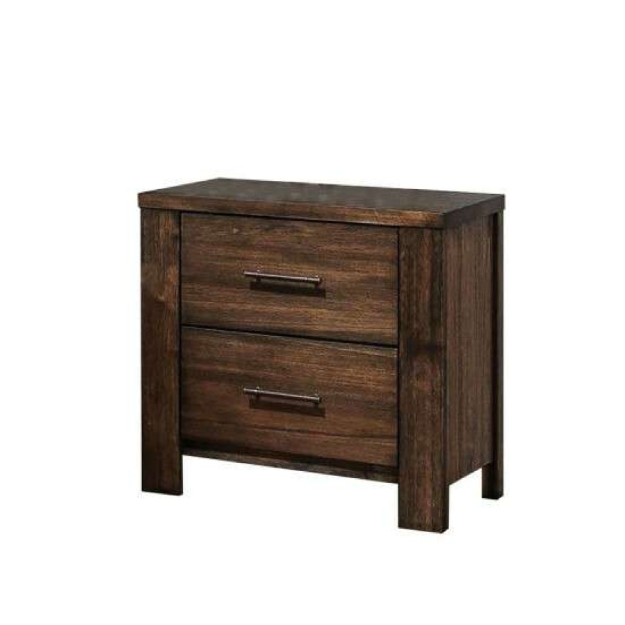 Furniture * | Outlet Simple Relax Wood Nightstand With 2 Drawers In Brown