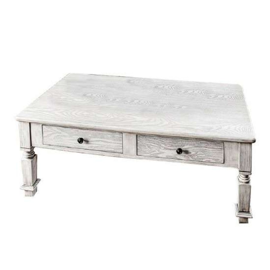 Furniture * | Best Reviews Of Simple Relax Wooden Coffee Table With Four Drawers In Antique White