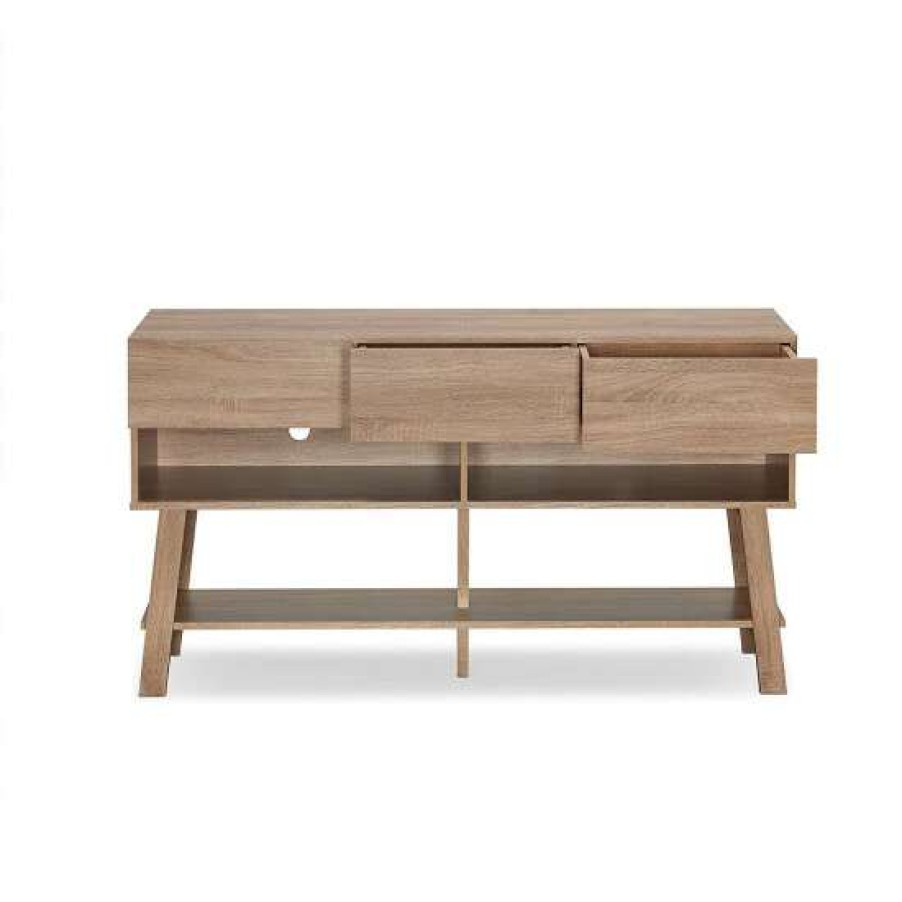 Furniture * | Best Reviews Of Simple Relax Tv Stand With 3 Drawers In Rustic Natural Finish