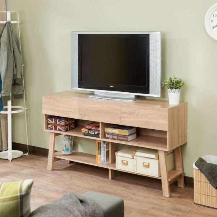 Furniture * | Best Reviews Of Simple Relax Tv Stand With 3 Drawers In Rustic Natural Finish