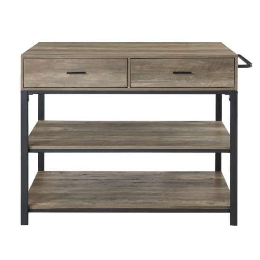 Kitchen & Dining * | Coupon Simple Relax Kitchen Island In Rustic Oak Finish And Black