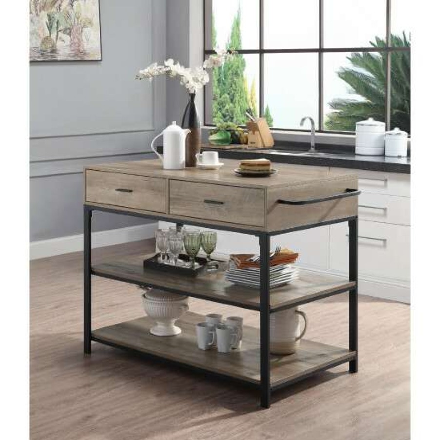 Kitchen & Dining * | Coupon Simple Relax Kitchen Island In Rustic Oak Finish And Black