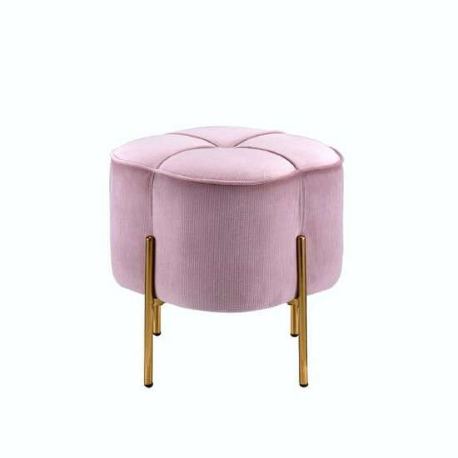 Furniture * | Deals Simple Relax Round Ottoman With Gold Legs