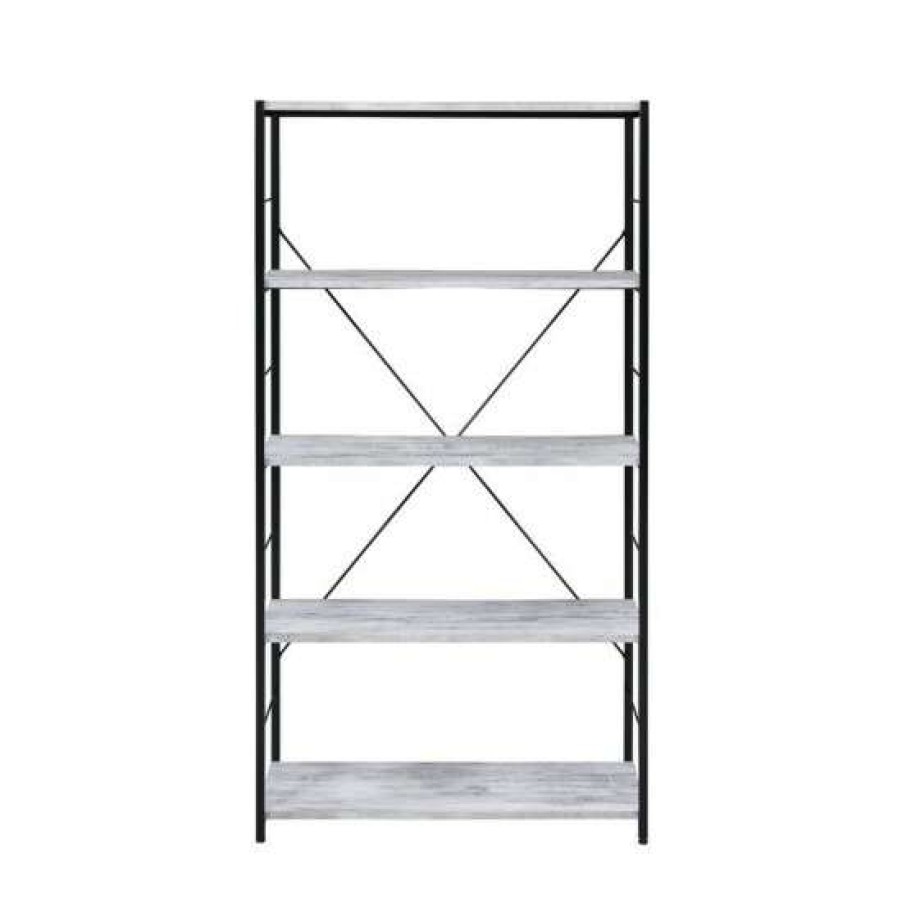 Furniture * | Promo Simple Relax 5 Tier Shelf Bookshelf In Antique White And Black Finish