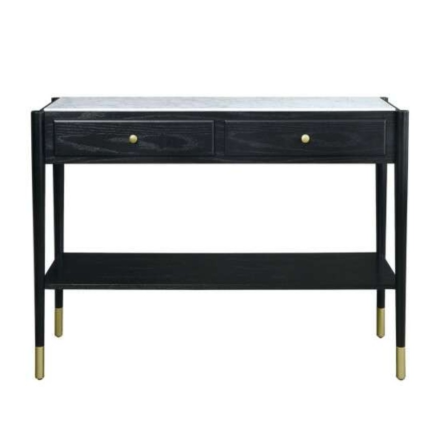 Furniture * | Discount Simple Relax 2 Drawers Black Sofa Table With Marble Top Design